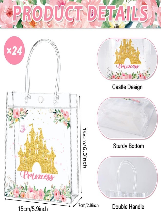 Oitnlaughter 24Pcs Princess Birthday Party Favor Bags PVC Gift Snacks Bag With Handle 5.9 x 2.8 x 6.3 Inches Castle Floral Fairy Princess Theme Treat Candy Goodies Plastic Bag for Birthday Baby Shower Supplies - Image 2